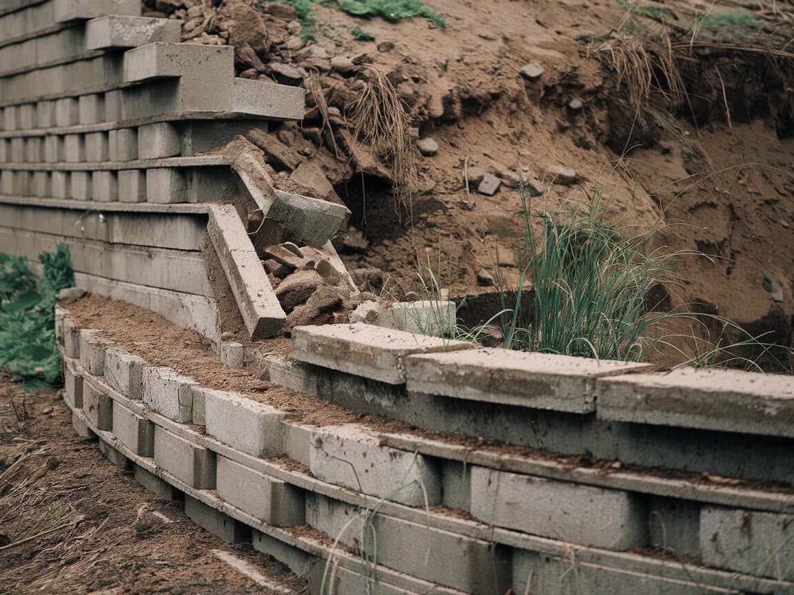 Before: Failing Block Wall to New Wall