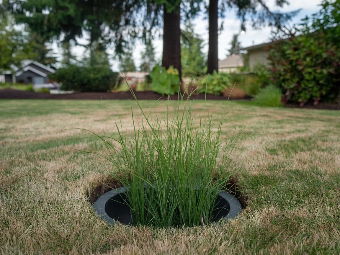 Catch basin area drain flush with lawn surface