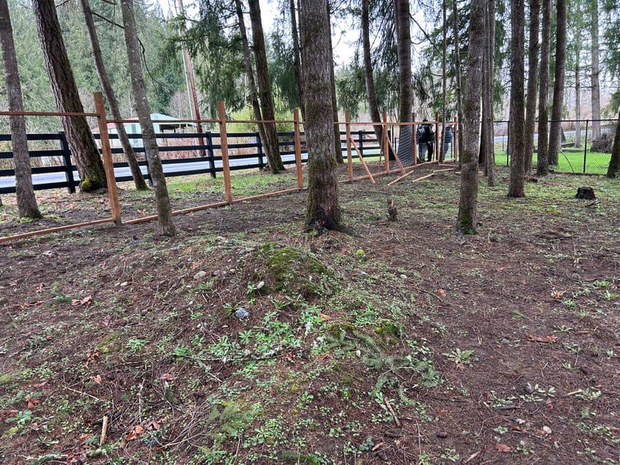 Fence installation in progress, Whidbey Island