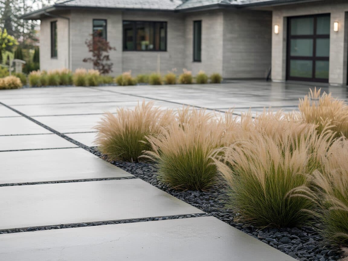Modern concrete paver driveway and front walkway