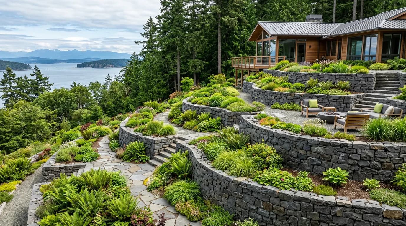 Natural stone retaining wall