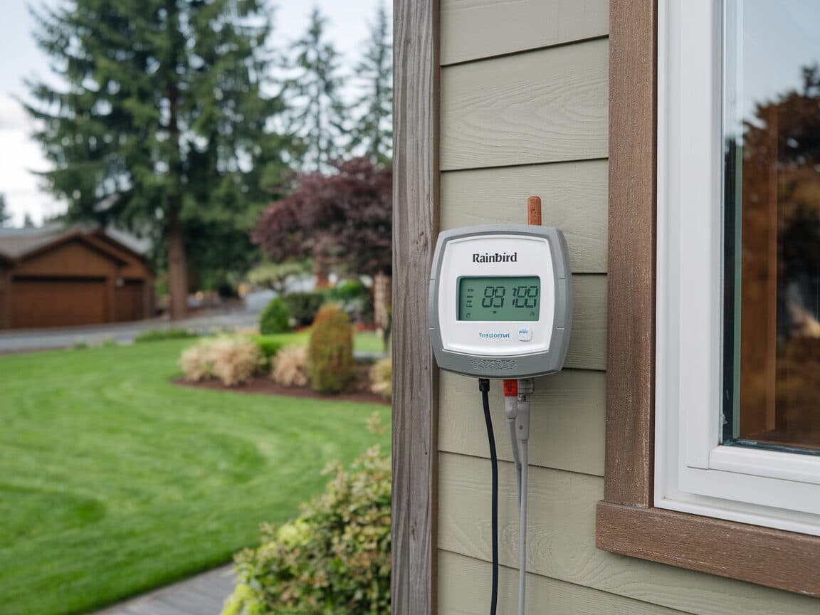 Smart irrigation controller mounted on exterior wall