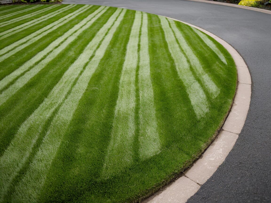 Perfectly manicured lawn with crisp mow lines and clean edging