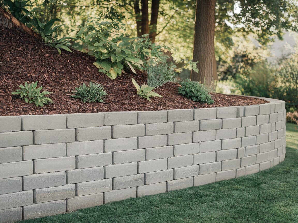 Concrete block Allan Block retaining wall with clean lines