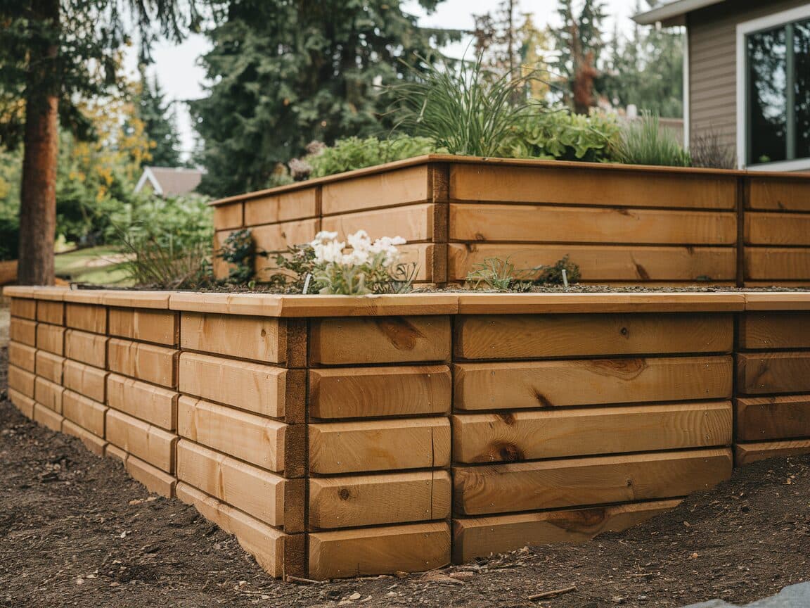 Timber retaining wall with raised garden bed